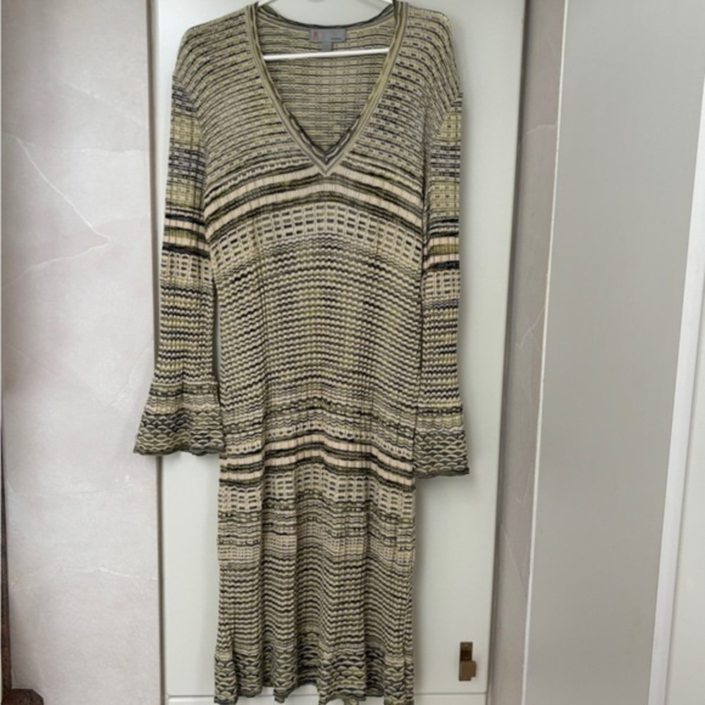 Missoni Tan V-Neck Bell Sleeve Sweater Dress Size 14